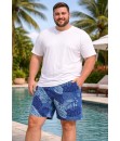 Short Estampado Elastano Plus Size Grande Bermuda praia Royal Folhas